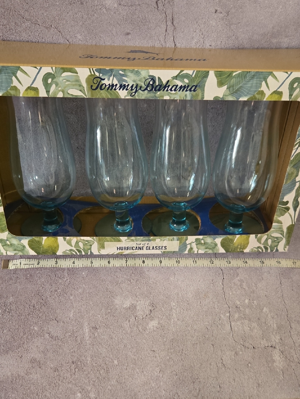 Tommy Bahama Aqua Blue Hurricane Glasses Set of 4